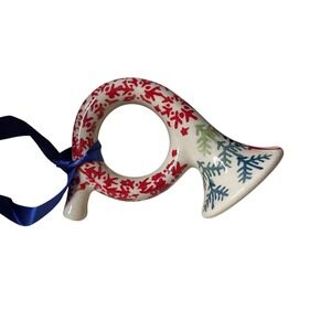 Polish Pottery Christmas Tree Horn Ornament Handmade Boleslawiec Manufaktura